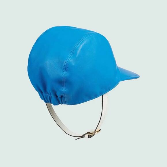 NWT Gucci x Adidas Blue Leather Logo Baseball Cap Hat L 58cm Removable Strap - Picture 3 of 12